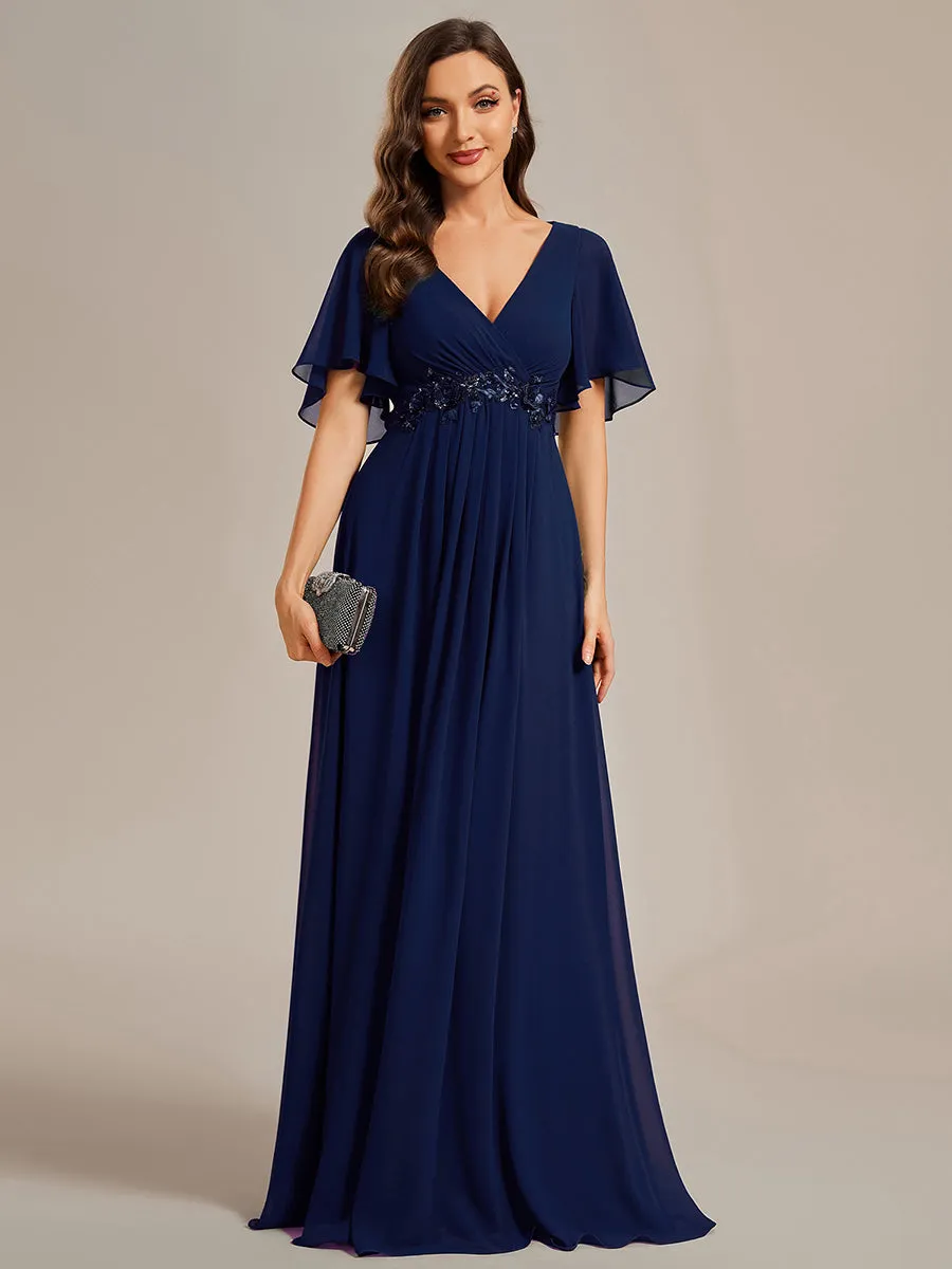 V Neck Appliques Pleated Wholesale Bridesmaid Dresses