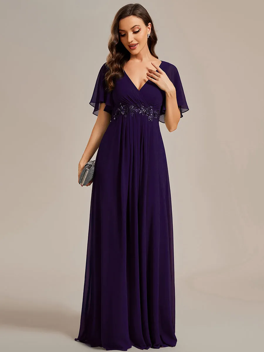 V Neck Appliques Pleated Wholesale Bridesmaid Dresses