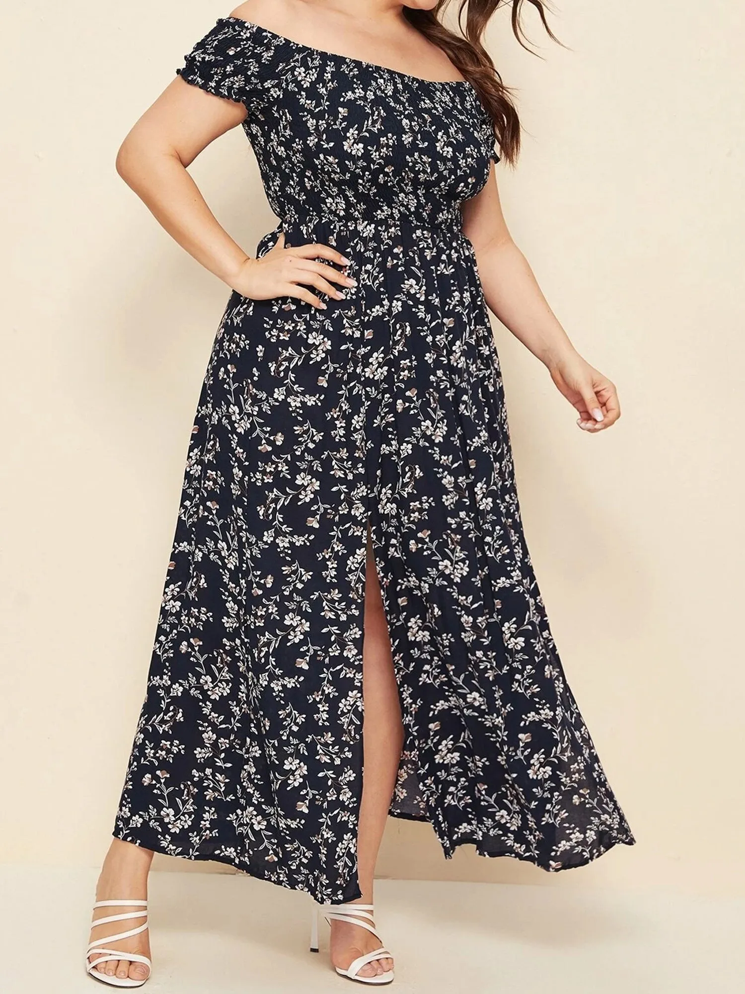 V Neck High Low Printed Wholesale Dresses