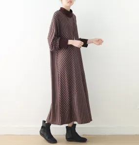 Women Autumn Stripe Cotton Loose Dress