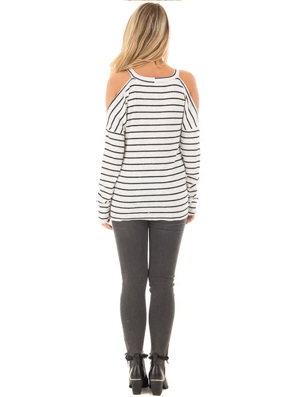 Women Cold Shoulder Stripe Top