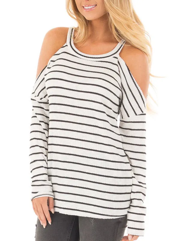 Women Cold Shoulder Stripe Top